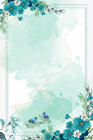 Watercolor Floral Border with Blue Birds and Teal Blossoms on a Soft Mint Background HD phone wallpaper
