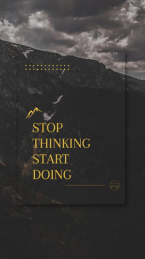 Inspirational mountain landscape with motivational quote overlay and dramatic stormy sky HD phone wallpaper