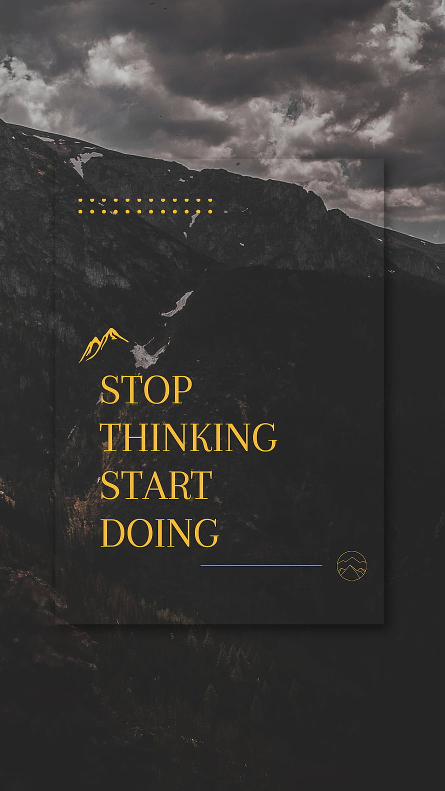 Inspirational mountain landscape with motivational quote overlay and dramatic stormy sky HD phone wallpaper
