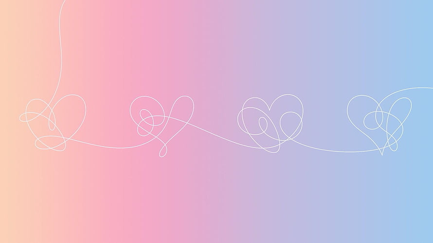 Pastel Gradient Background with White Line Art Hearts HD wallpaper