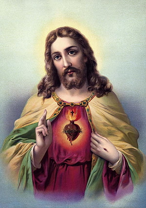 Sacred Heart of Jesus Religious Painting with Halo and Crown of Thorns HD phone wallpaper