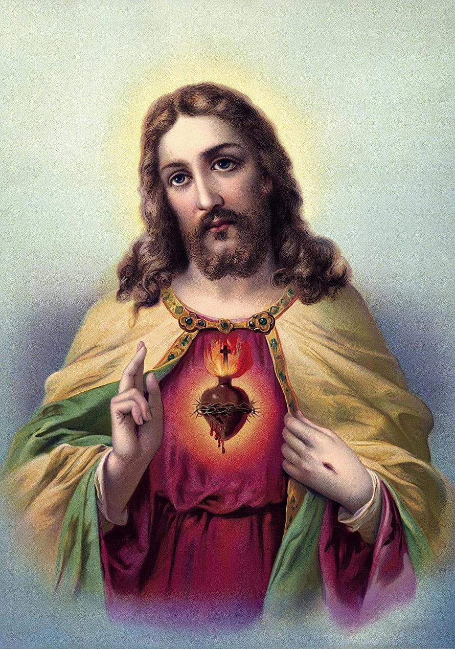 Sacred Heart of Jesus Religious Painting with Halo and Crown of Thorns HD phone wallpaper