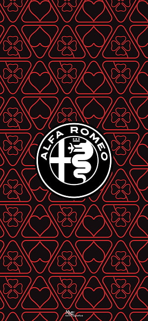 Alfa Romeo F1 Team Logo on Black and Red Geometric Pattern Background HD phone wallpaper