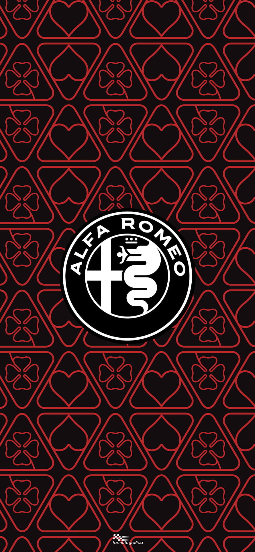 Alfa Romeo F1 Team Logo on Black and Red Geometric Pattern Background HD phone wallpaper