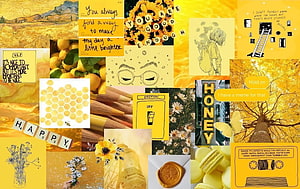 Yellow Aesthetic Collage with Sunflowers, Honeycomb, and Inspirational Quotes HD wallpaper