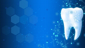 Digital Dental Technology Concept with Molar and Neural Network on Blue Background HD wallpaper