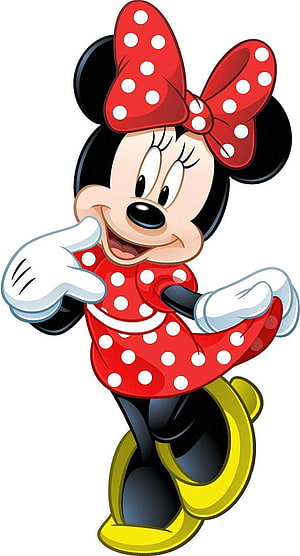 Minnie Mouse in Classic Red Polka Dot Dress and Yellow Shoes HD phone wallpaper