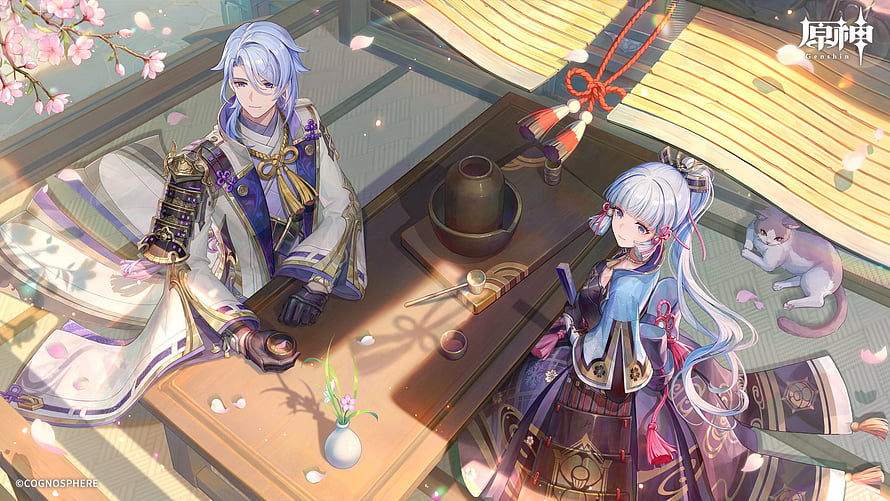 Kamisato Ayaka and Ayato Sharing a Tea Ceremony in Genshin Impact HD wallpaper
