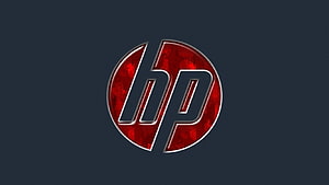 HP Logo with Red Glass Texture on Dark Blue Background HD wallpaper