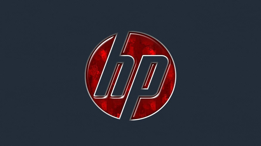 HP Logo with Red Glass Texture on Dark Blue Background HD wallpaper