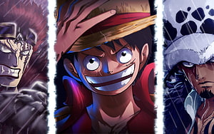 One Piece Luffy, Shanks, and Whitebeard Anime Character Portrait HD wallpaper