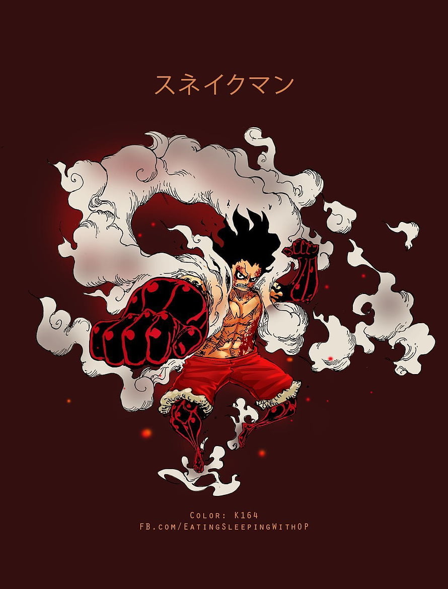 One Piece Luffy Gear 4 Snakeman Anime Illustration with Red Smoke and Dark Background HD phone wallpaper