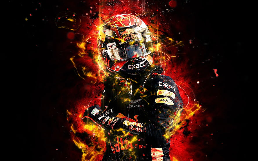 Max Verstappen Red Bull Racing F1 Helmet Abstract Fire Artwork HD wallpaper