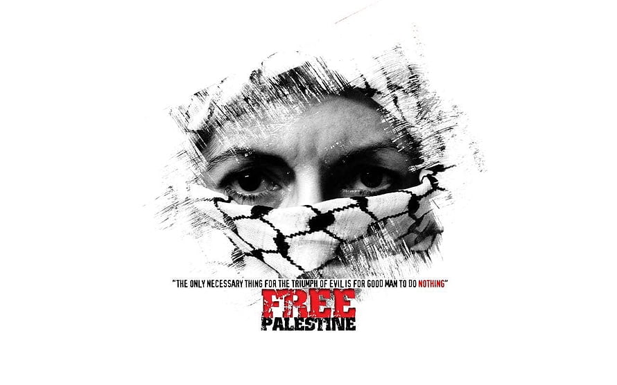 Free Palestine Protest Poster With Woman Wearing Keffiyeh Scarf HD wallpaper