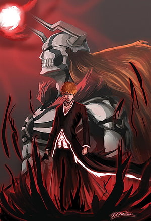 Ichigo Kurosaki Vasto Lorde Form with Hollow Mask Bleach Anime Fan Art HD phone wallpaper