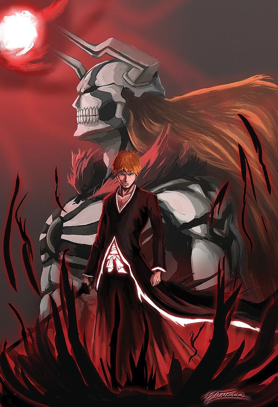 Ichigo Kurosaki Vasto Lorde Form with Hollow Mask Bleach Anime Fan Art HD phone wallpaper