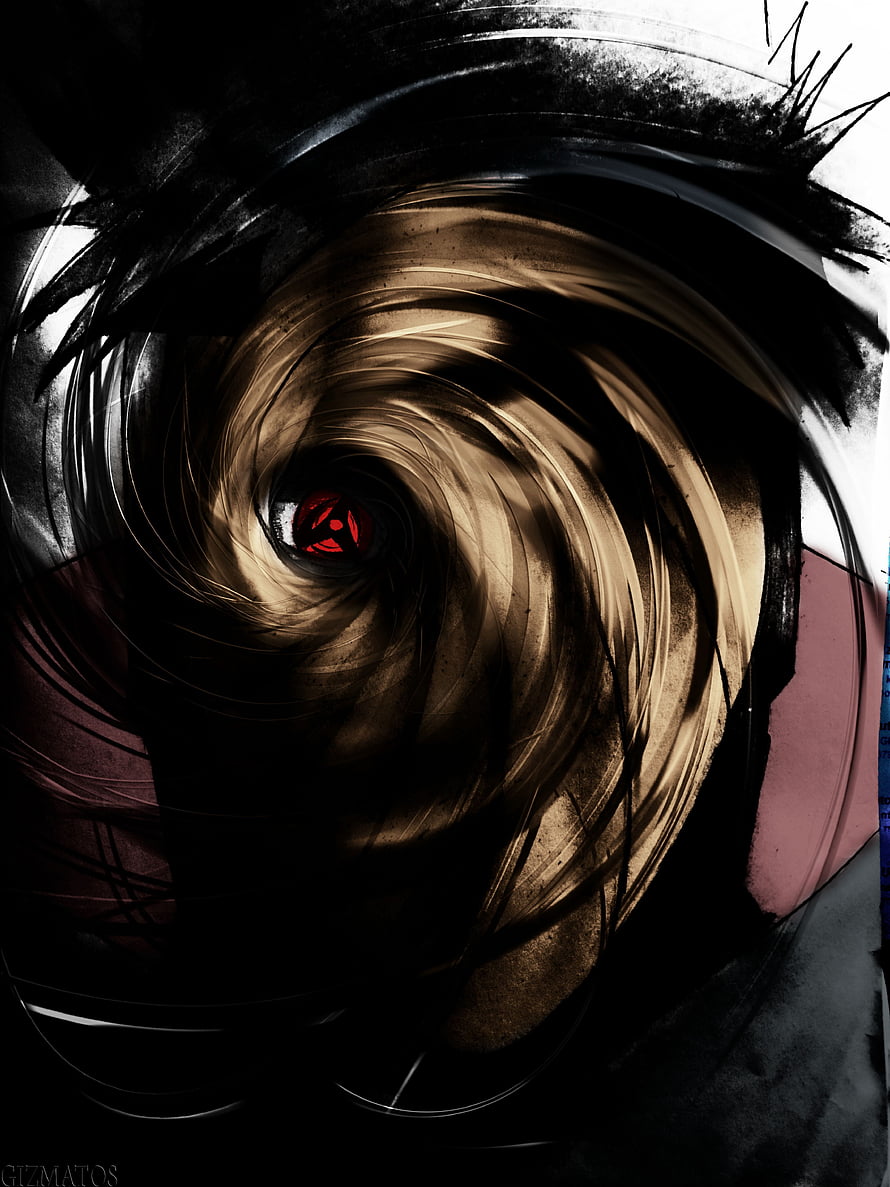 Obito Uchiha Sharingan Eye Close-Up in Dark Anime Style HD phone wallpaper