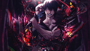 Toji Fushiguro wielding a blade in a dark crimson energy burst from Jujutsu Kaisen HD wallpaper