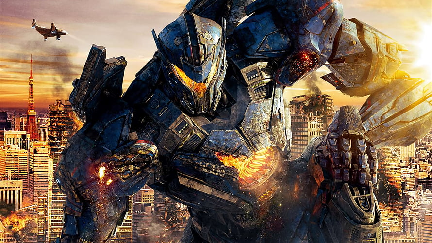 Gipsy Avenger Jaeger from Pacific Rim Uprising Standing Over a Burning City HD wallpaper