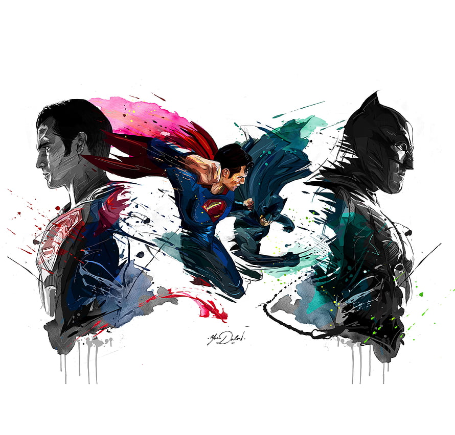 Batman and Superman Dynamic Ink Splash Comic Artwork HD wallpaper