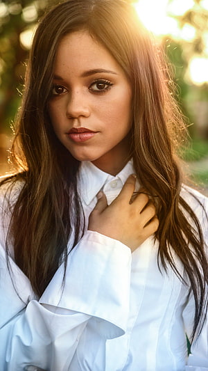 Jenna Ortega Portrait in White Shirt with Golden Hour Backlight HD phone wallpaper