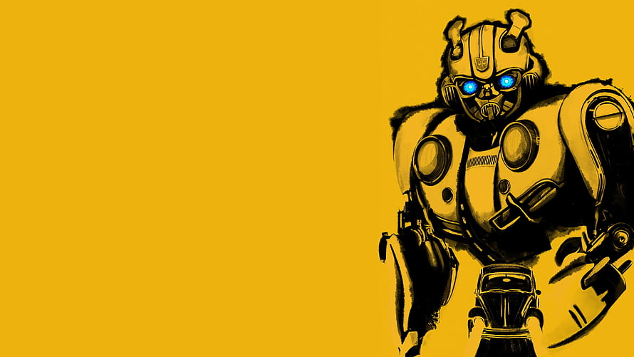 Bumblebee Transformers Robot Character Artwork on Yellow Background HD wallpaper
