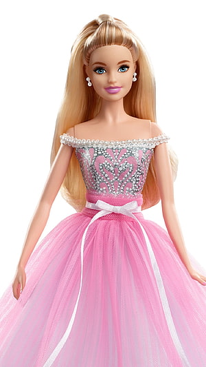 Barbie Doll in Elegant Pink Tulle Gown with Silver Beaded Bodice and Pearl Accents HD phone wallpaper