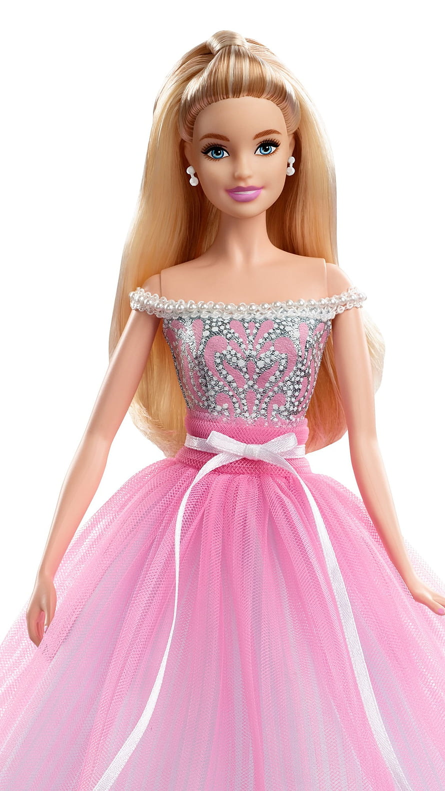 Barbie Doll in Elegant Pink Tulle Gown with Silver Beaded Bodice and Pearl Accents HD phone wallpaper