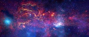 Vibrant Deep Space Nebula with Swirling Red and Blue Cosmic Clouds HD wallpaper