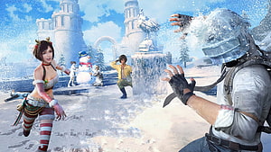PUBG Mobile Winter Festival Snowball Fight in Frozen Castle Plaza HD wallpaper