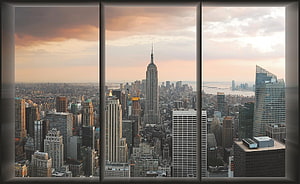 Aerial View of New York City Skyline Featuring the Empire State Building at Sunset HD wallpaper