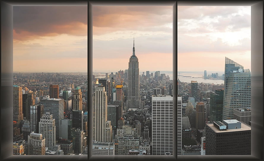 Aerial View of New York City Skyline Featuring the Empire State Building at Sunset HD wallpaper