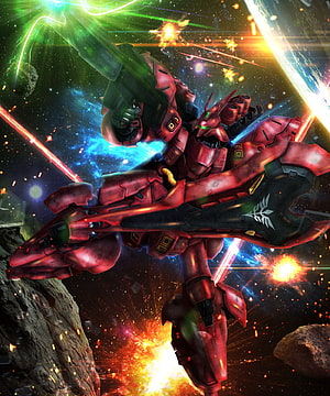 Sazabi Mobile Suit in Intense Space Combat with Explosions and Laser Fire HD phone wallpaper