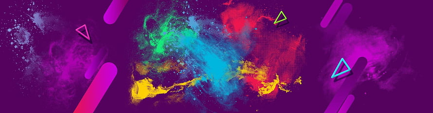 Vibrant Neon Abstract Art with Geometric Shapes and Colorful Smoke on Purple Background HD wallpaper