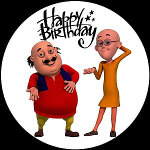 Motu Patlu 3D Animated Characters Celebrating a Birthday in a Circular Frame HD phone wallpaper