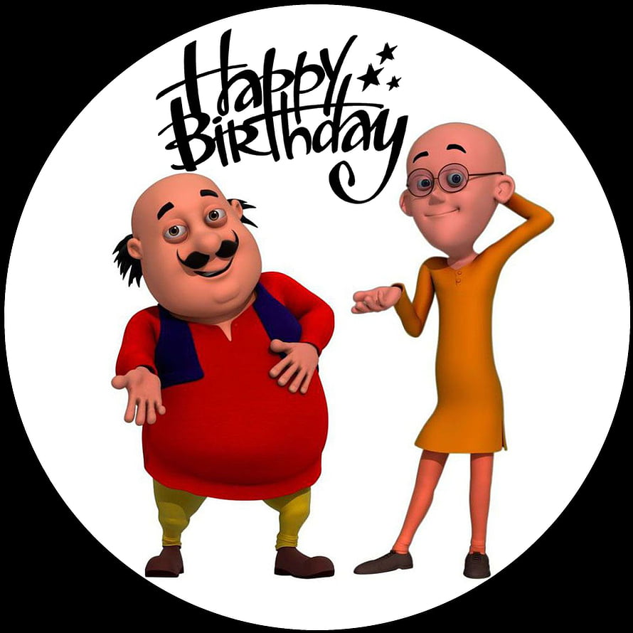 Motu Patlu 3D Animated Characters Celebrating a Birthday in a Circular Frame HD phone wallpaper