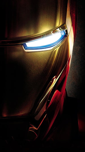 Iron Man Close-Up Portrait with Glowing Blue Eyes and Gold Armor in Dramatic Shadow, Iron Man (2008) , Cool Iron Man HD phone wallpaper