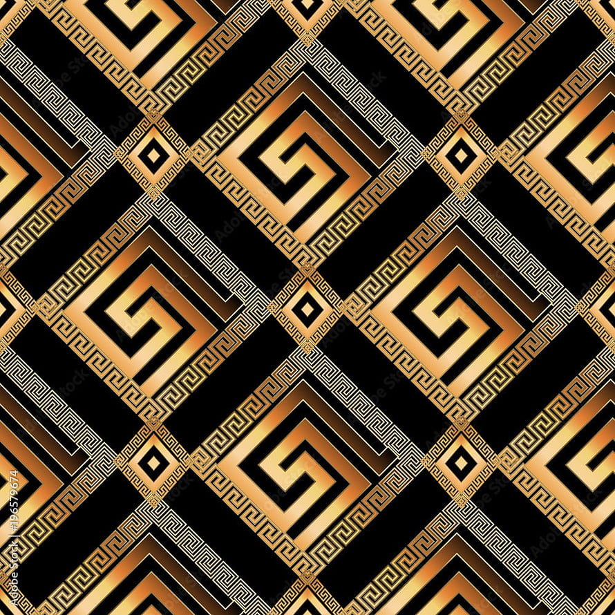 Luxurious Gold Greek Key Geometric Pattern on Black Background HD phone wallpaper