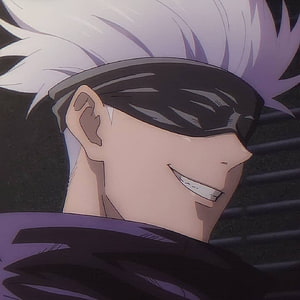 Satoru Gojo Anime Character Close-Up with White Hair and Black Visor HD phone wallpaper