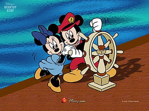 Mickey and Minnie Mouse Steer a Ship's Wheel on a Nautical Adventure HD wallpaper