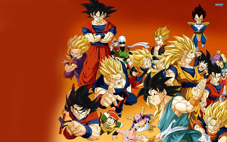 Dragon Ball Z Super Saiyan Ensemble with Goku Vegeta and Friends in Dynamic Action Pose HD wallpaper