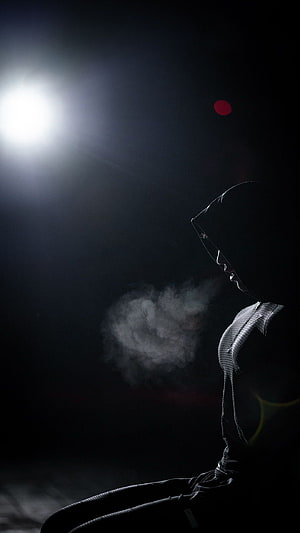 David Laid Gymshark Athlete Silhouette in Dark Studio with Dramatic Lighting and Smoke HD phone wallpaper