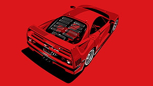Minimalist Red Ferrari F40 Rear View Illustration with Engine Detail HD wallpaper