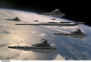 Star Wars Imperial Fleet with Star Destroyers and Super Star Destroyers in Orbit HD wallpaper