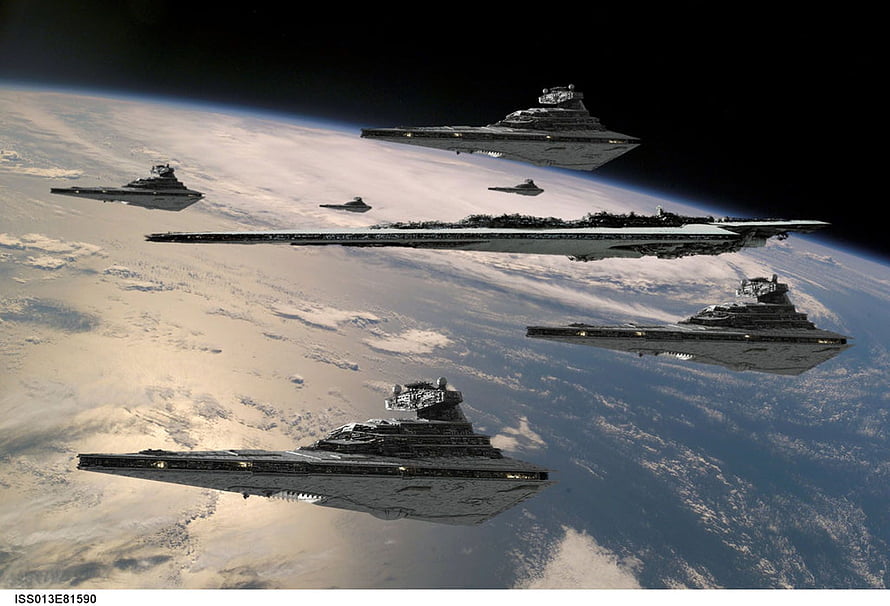 Star Wars Imperial Fleet with Star Destroyers and Super Star Destroyers in Orbit HD wallpaper