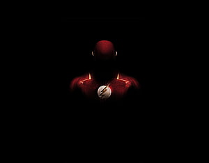 The Flash Minimalist Dark Portrait with Glowing Lightning Emblem on Black Background HD wallpaper