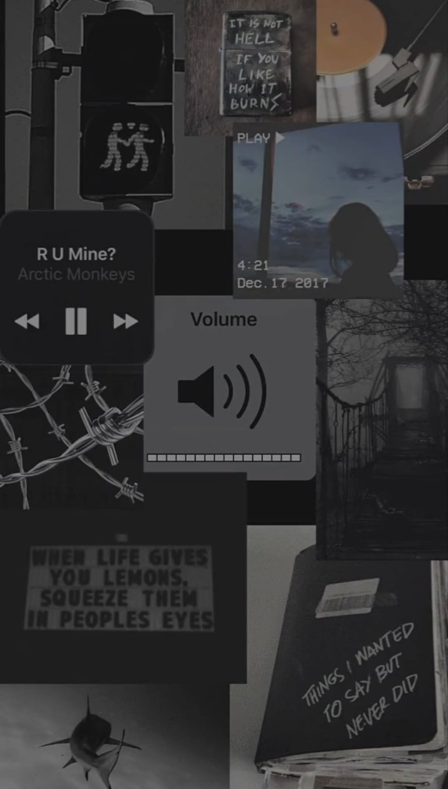 Dark Aesthetic Collage with Music Player, Barbed Wire, and Motivational Quotes HD phone wallpaper