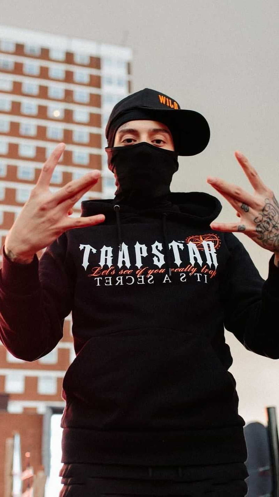 Central Cee in Black Trapstar Hoodie and Face Mask Making Peace Signs HD phone wallpaper