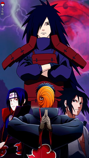 Naruto Uchiha Clan Members Madara Itachi Obito and Sasuke Anime Character Group Portrait HD phone wallpaper