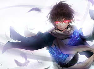 Ouma Shu from Guilty Crown with glowing red eyes and crystal arm in anime style HD wallpaper